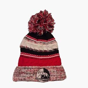 Centered Riding Knit Beanie Hat Pom Red Black Equestrian Logo Sport Tek Cap
